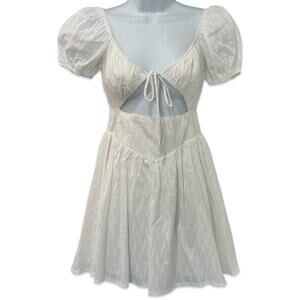 Princess Polly White Caria Puff Short Sleeve Cut Out Mini Dress size 0 NEW Tags
